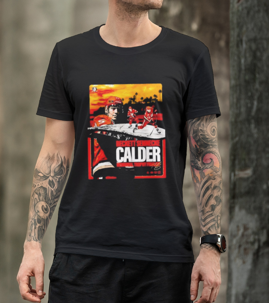 Beckett Sennecke Calder Memorial Trophy Finalist Hockey Player Action Scene T-Shirt