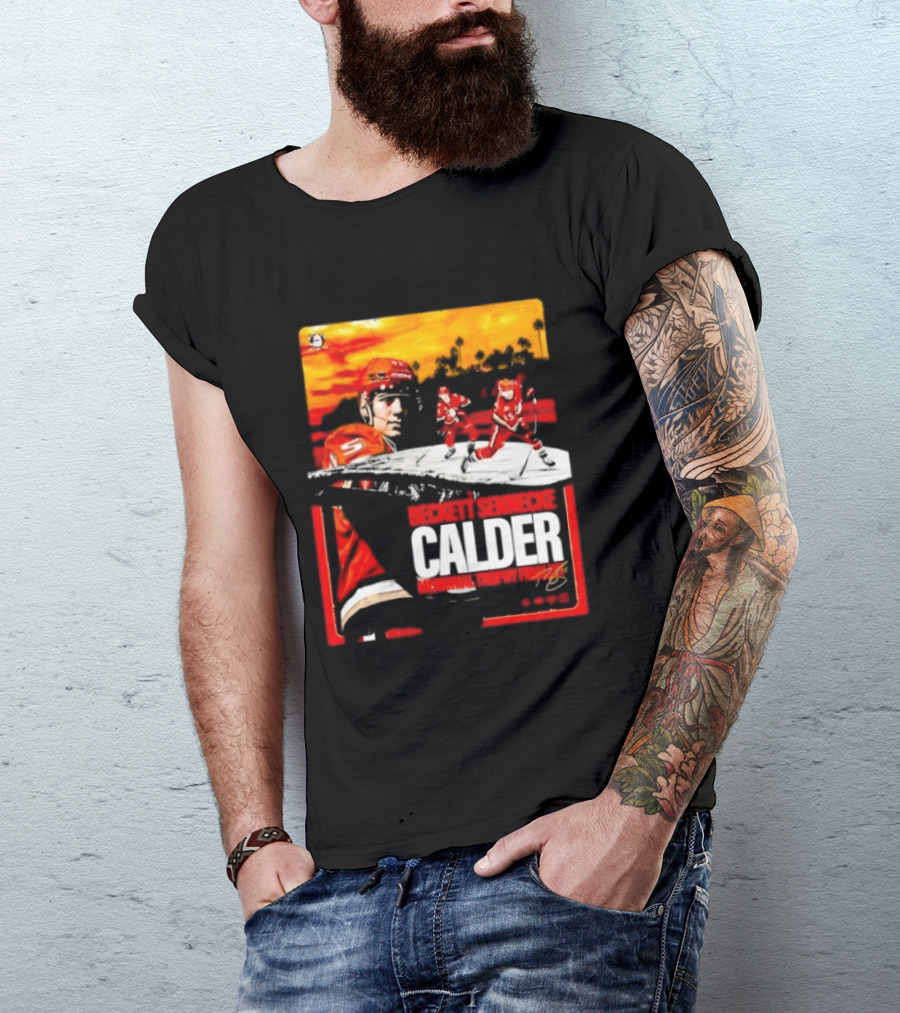 Beckett Sennecke Calder Memorial Trophy Finalist Hockey Player Action Scene T-Shirt