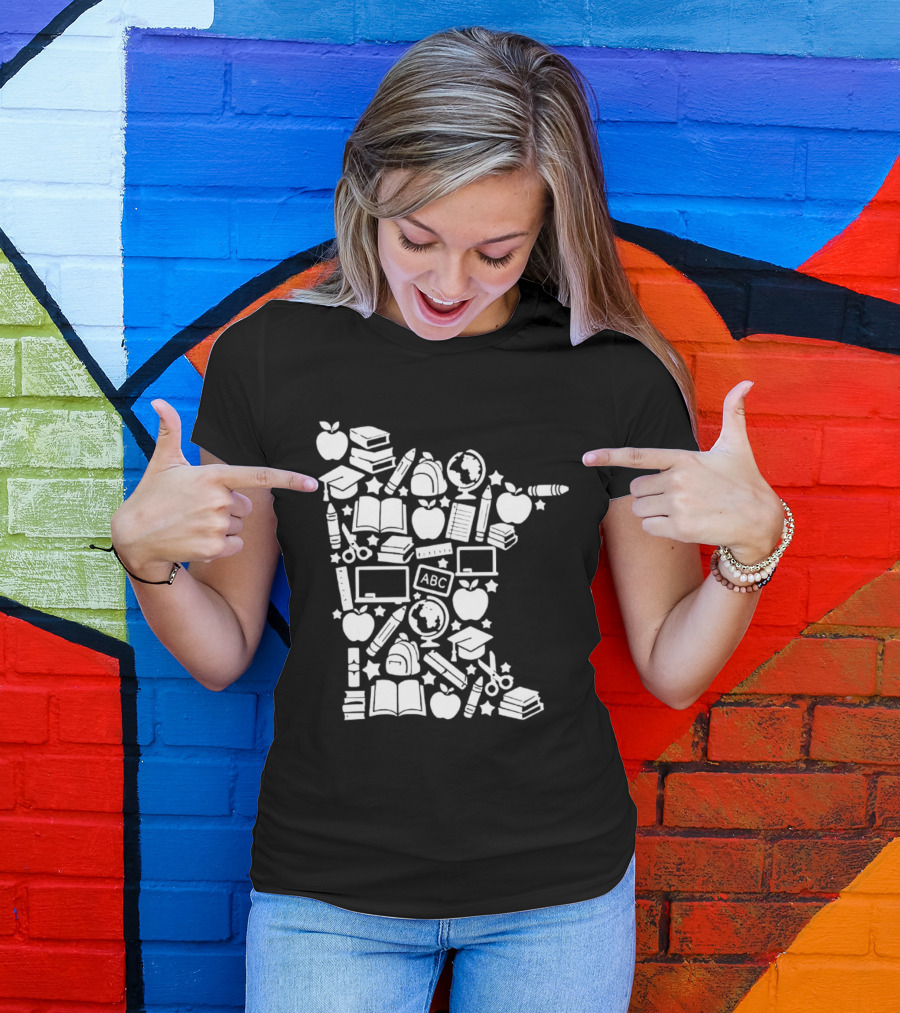 Minnesota Teacher Back To School ABC Books Apples Education State Map T-Shirt