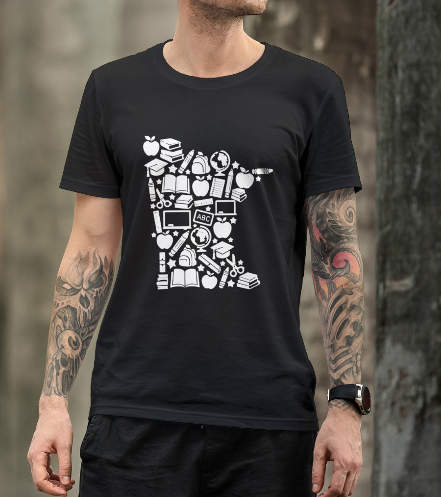 Minnesota Teacher Back To School ABC Books Apples Education State Map T-Shirt