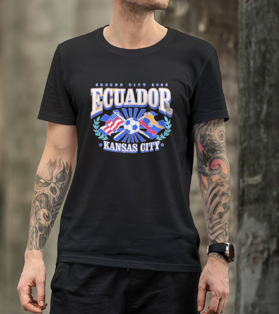 Ecuador Soccer City 2026 Kansas City Flags And Soccer Ball T-Shirt