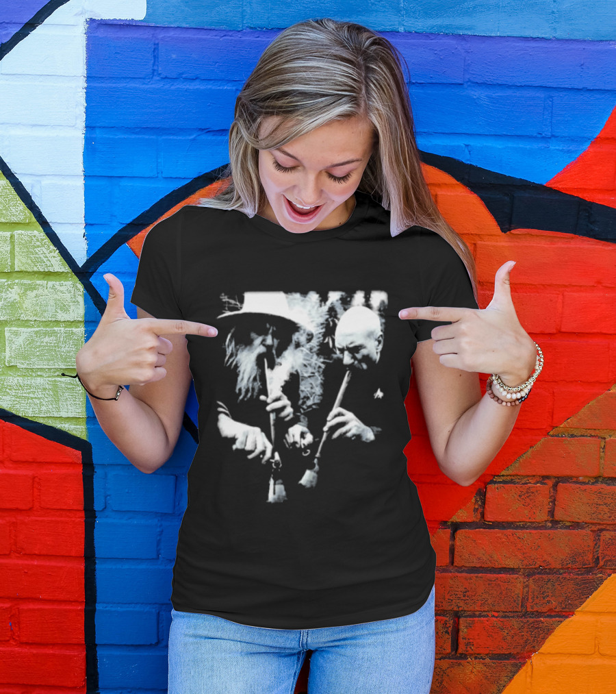 Wizard And Space Captain Smoking Cosmic Meme Scene T-Shirt