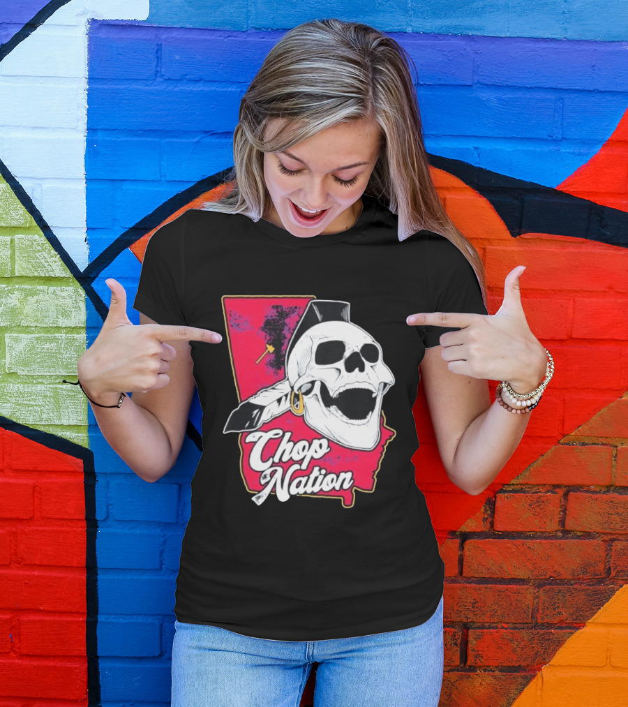 Atlanta Braves Chop Nation Skull Tomahawk Chop T-Shirt