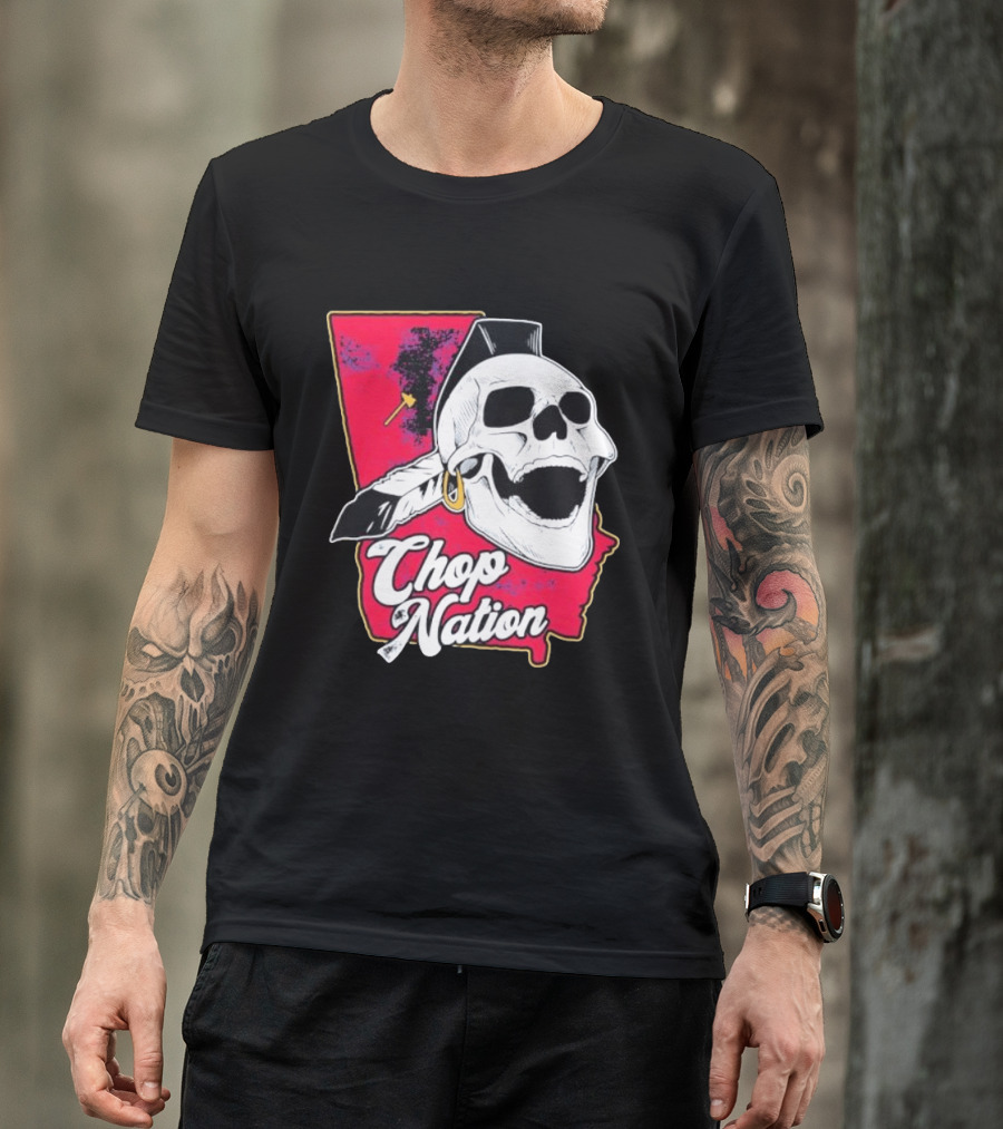 Atlanta Braves Chop Nation Skull Tomahawk Chop T-Shirt