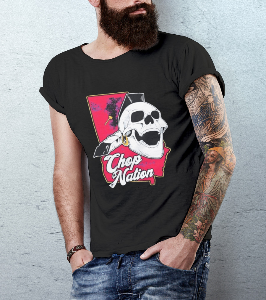 Atlanta Braves Chop Nation Skull Tomahawk Chop T-Shirt