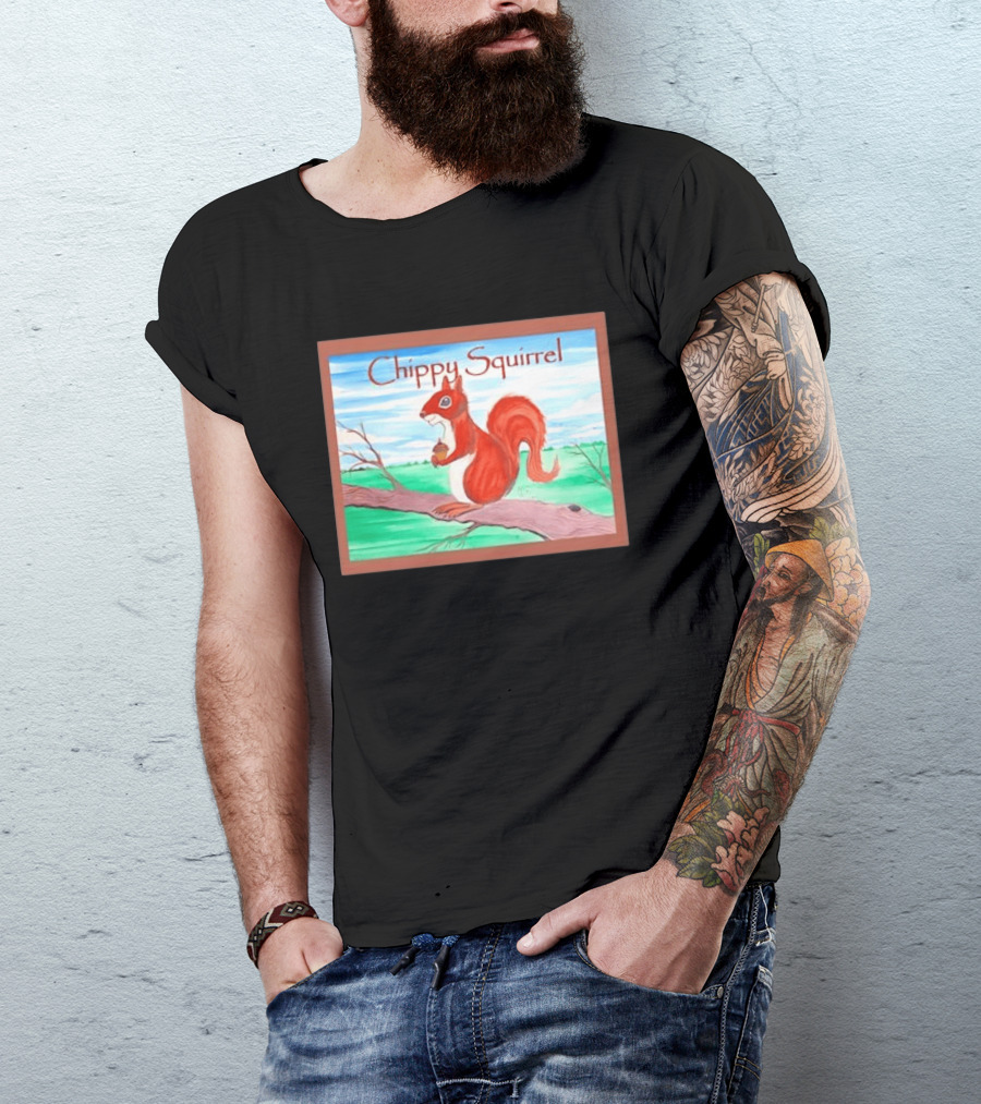 Chippy Squirrel Acorn On Tree Branch Nature Scene T-Shirt
