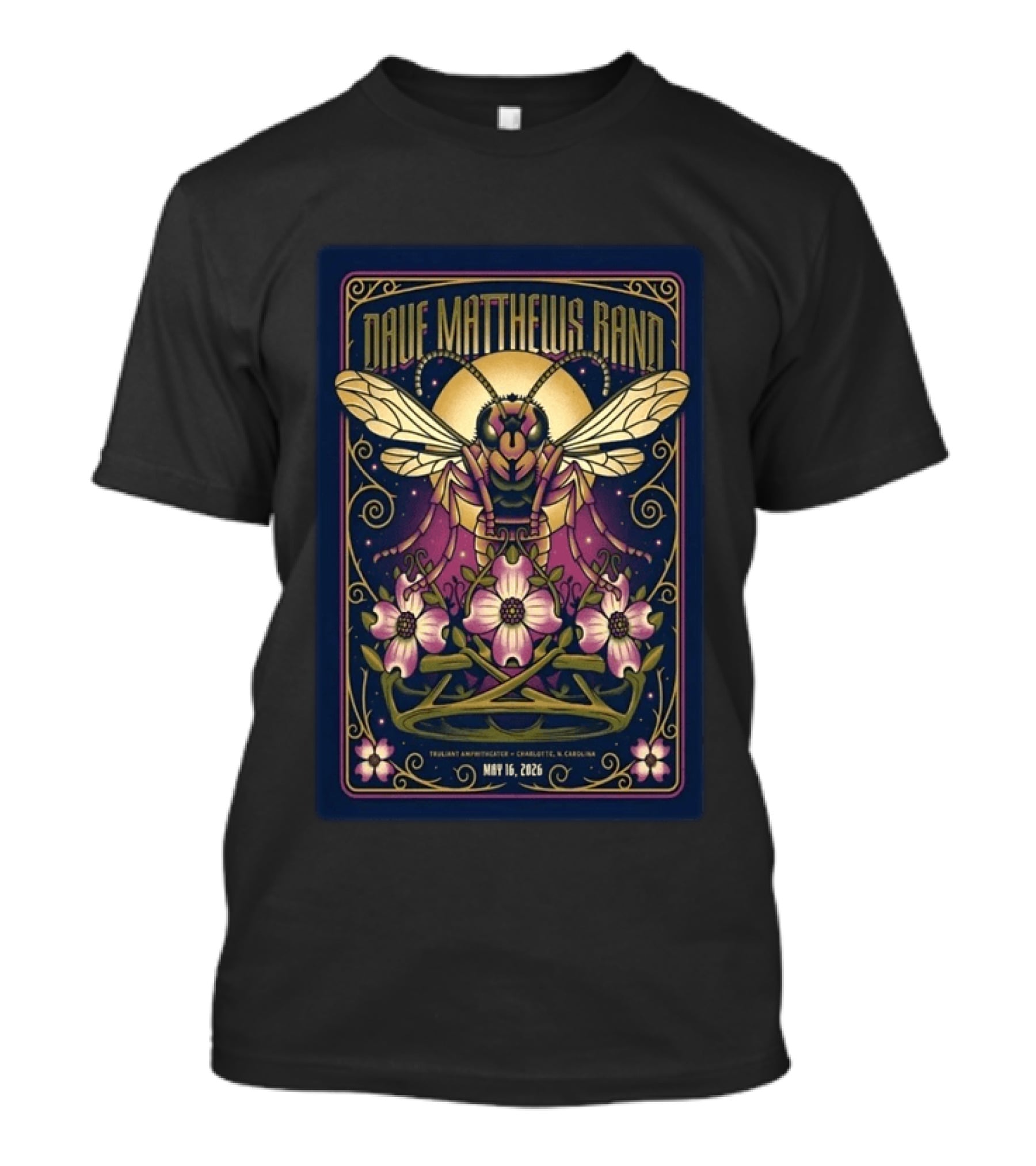 Dave Matthews Band Concert Charlotte NC May 16 2026 Truant Amphitheater Art Deco Inspired Honeybee And Flowers T-Shirt