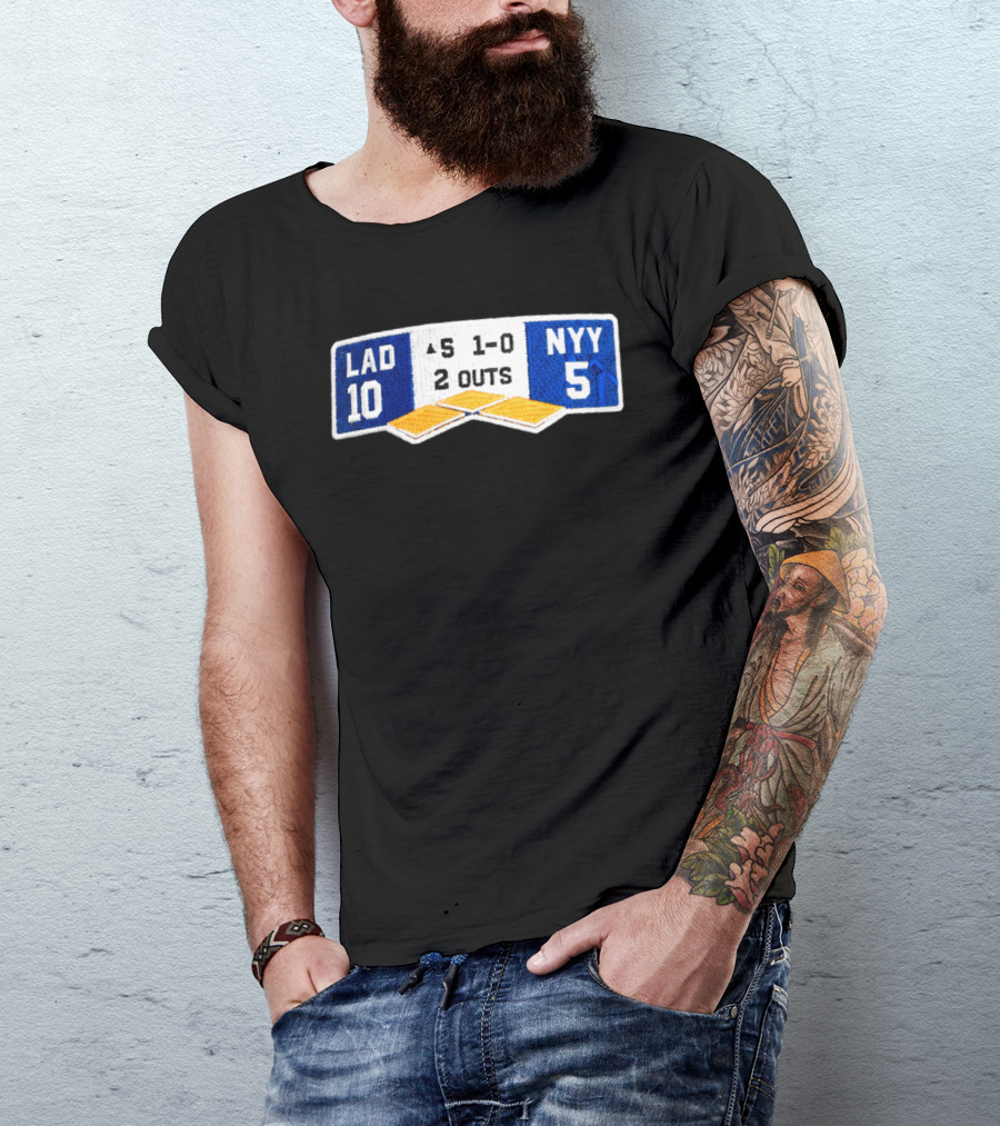 LAD 10 NYY 5 Baseball Score Patch 1 0 2 Outs T-Shirt
