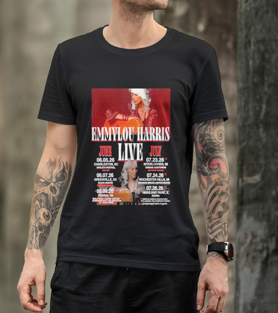 Emmylou Harris Live World Tour June July 2026 Dates And Locations T-Shirt