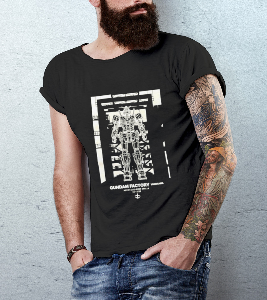 Yokohama Gundam Factory RX 78F00 Mobile Suit White Blueprint T-Shirt