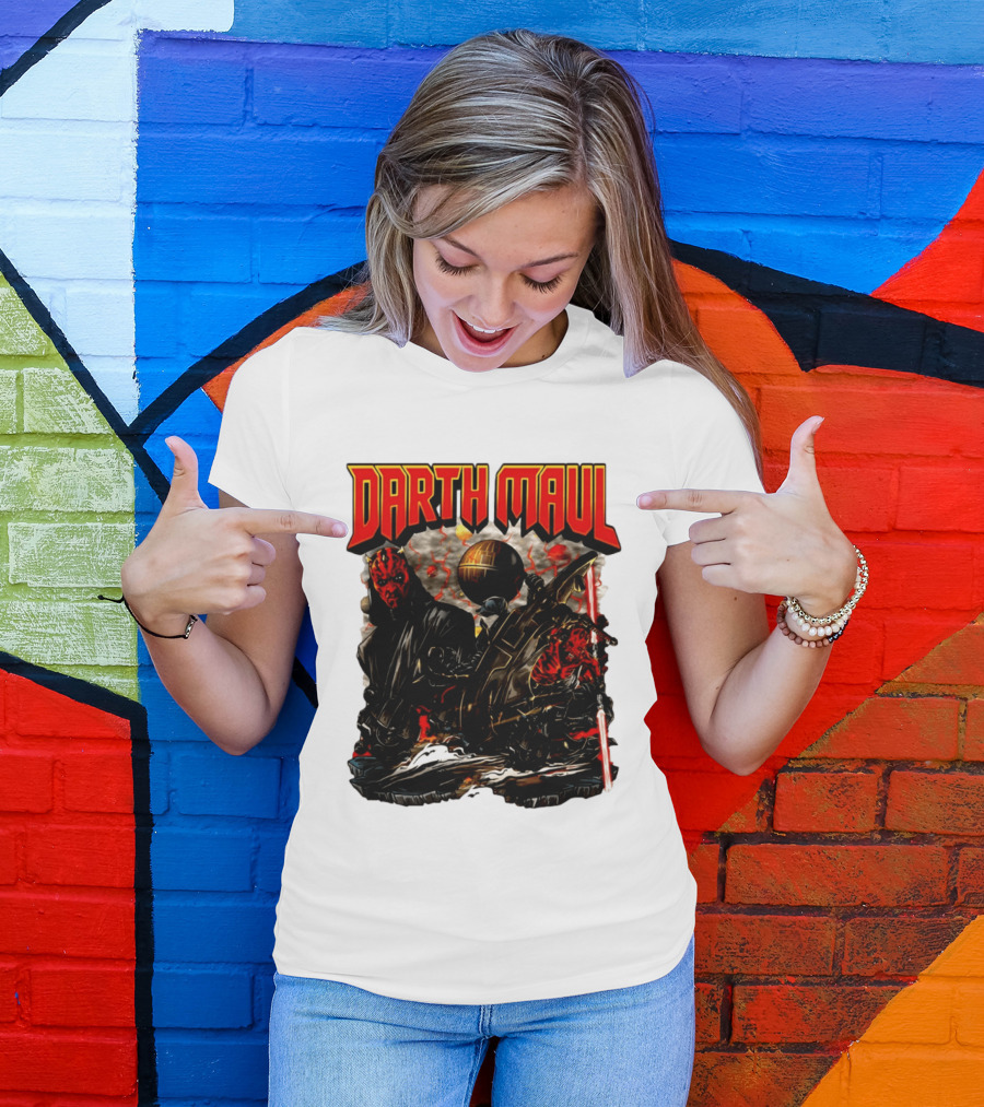 Darth Maul Star Wars Sith Warrior Battle Scene With Lightsaber And The Death Star T-Shirt