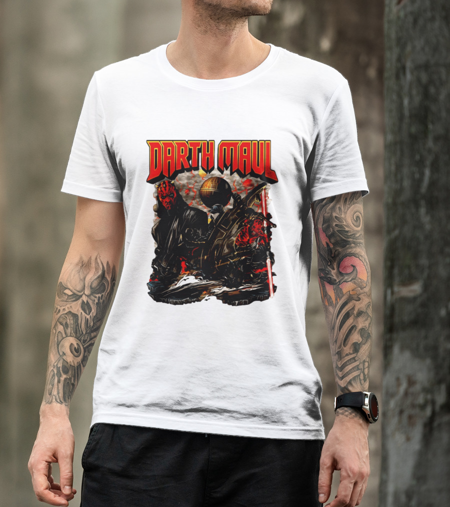 Darth Maul Star Wars Sith Warrior Battle Scene With Lightsaber And The Death Star T-Shirt