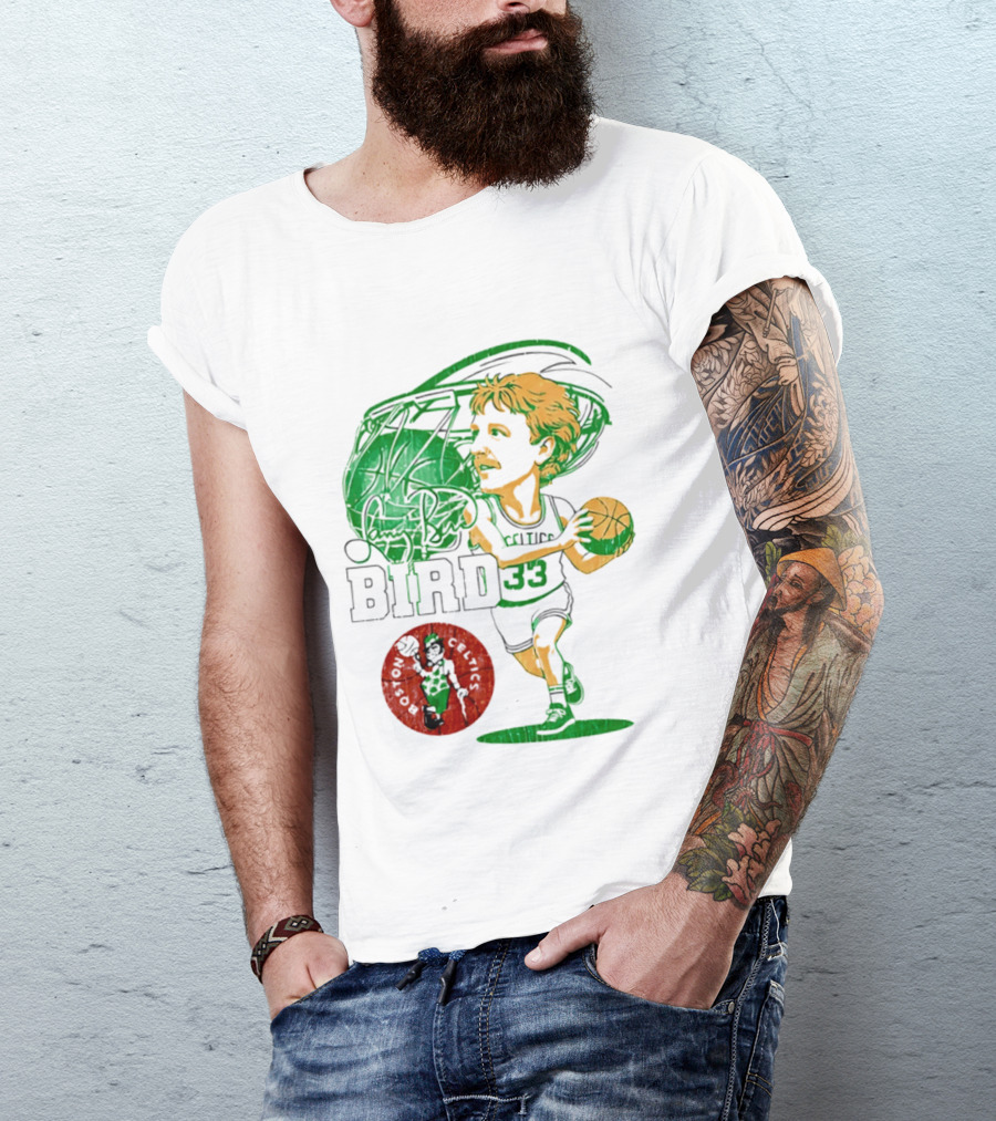 Boston Celtics Larry Bird Caricature NBA Legend 33 Basketball T-Shirt