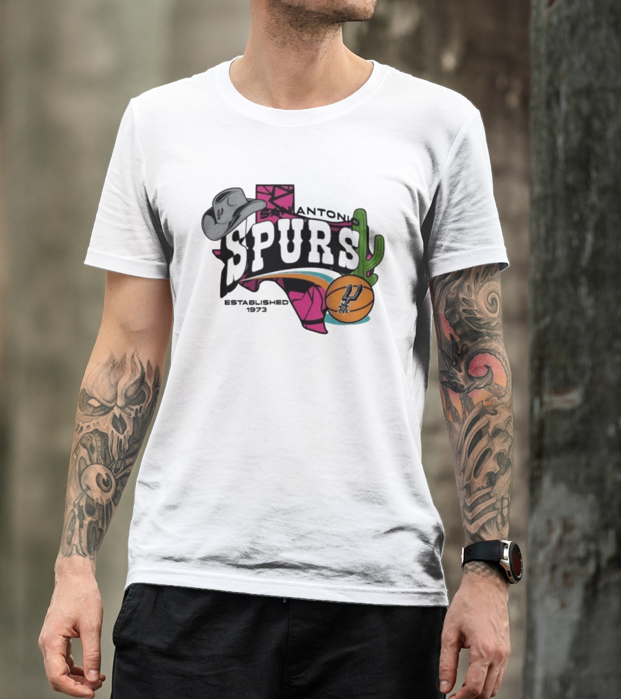 San Antonio Spurs Texas Cowboy Hat Cactus Basketball Established 1973 T-Shirt