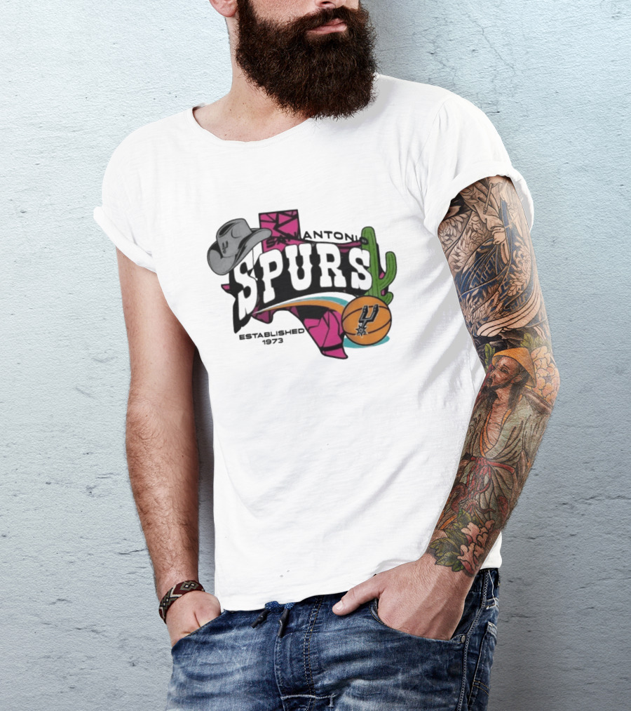 San Antonio Spurs Texas Cowboy Hat Cactus Basketball Established 1973 T-Shirt