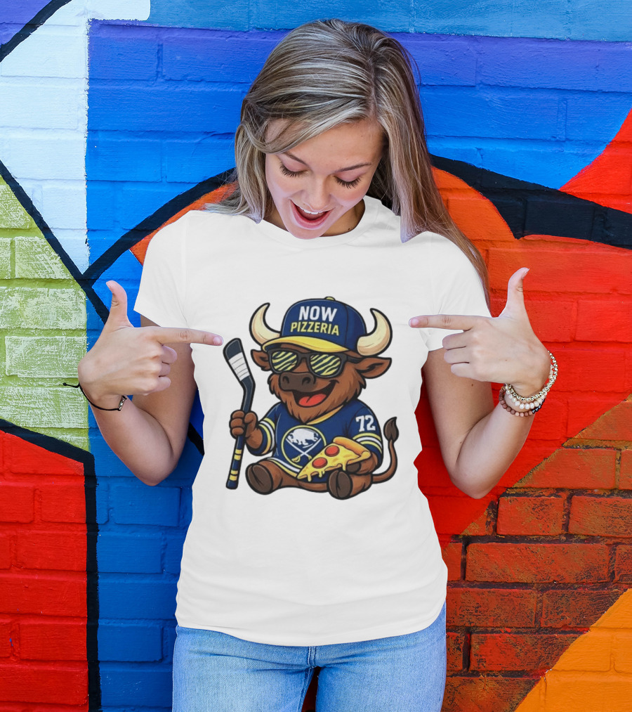 Tage Thompson Now Pizzeria Pizza Buffalo Sabres Hockey Bull Character 72 T-Shirt