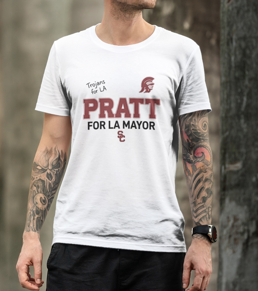 Trojans For LA Pratt For LA Mayor Campaign With Trojan Helmet T-Shirt