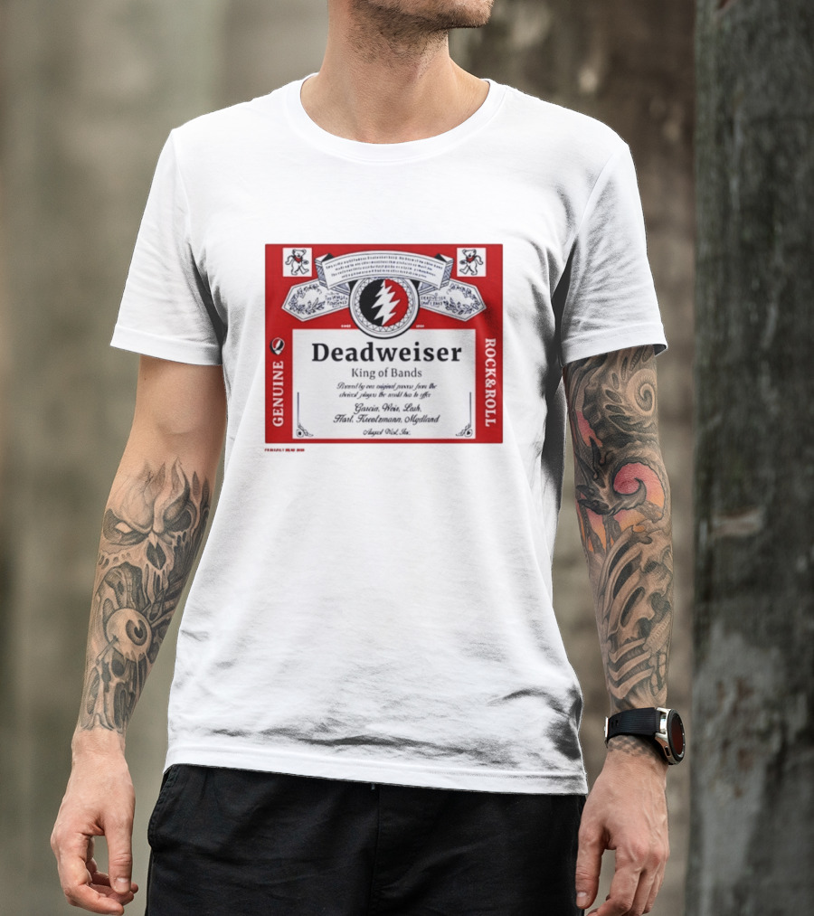 Deadweiser Grateful Dead King Of Bands Rock And Roll Label Genuine Tie Dye Spiral Lightning Bolt T-Shirt