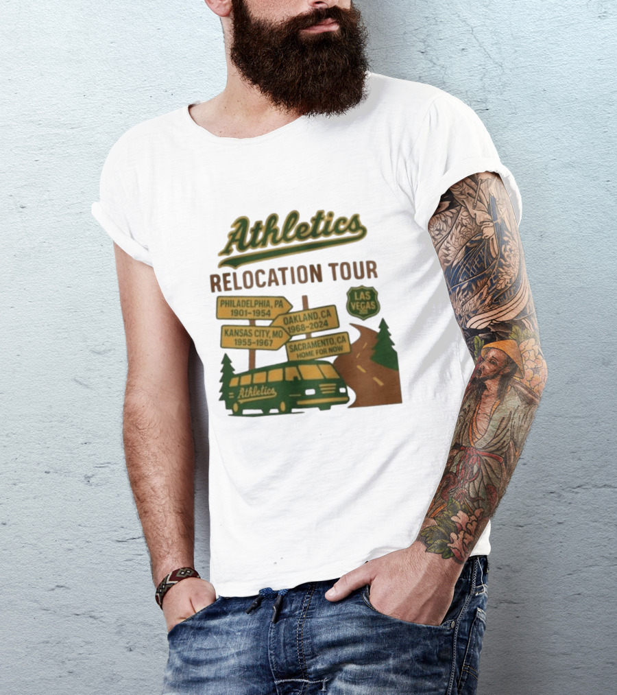 Athletics Relocation Tour Philadelphia Kansas City Oakland Sacramento Las Vegas T-Shirt