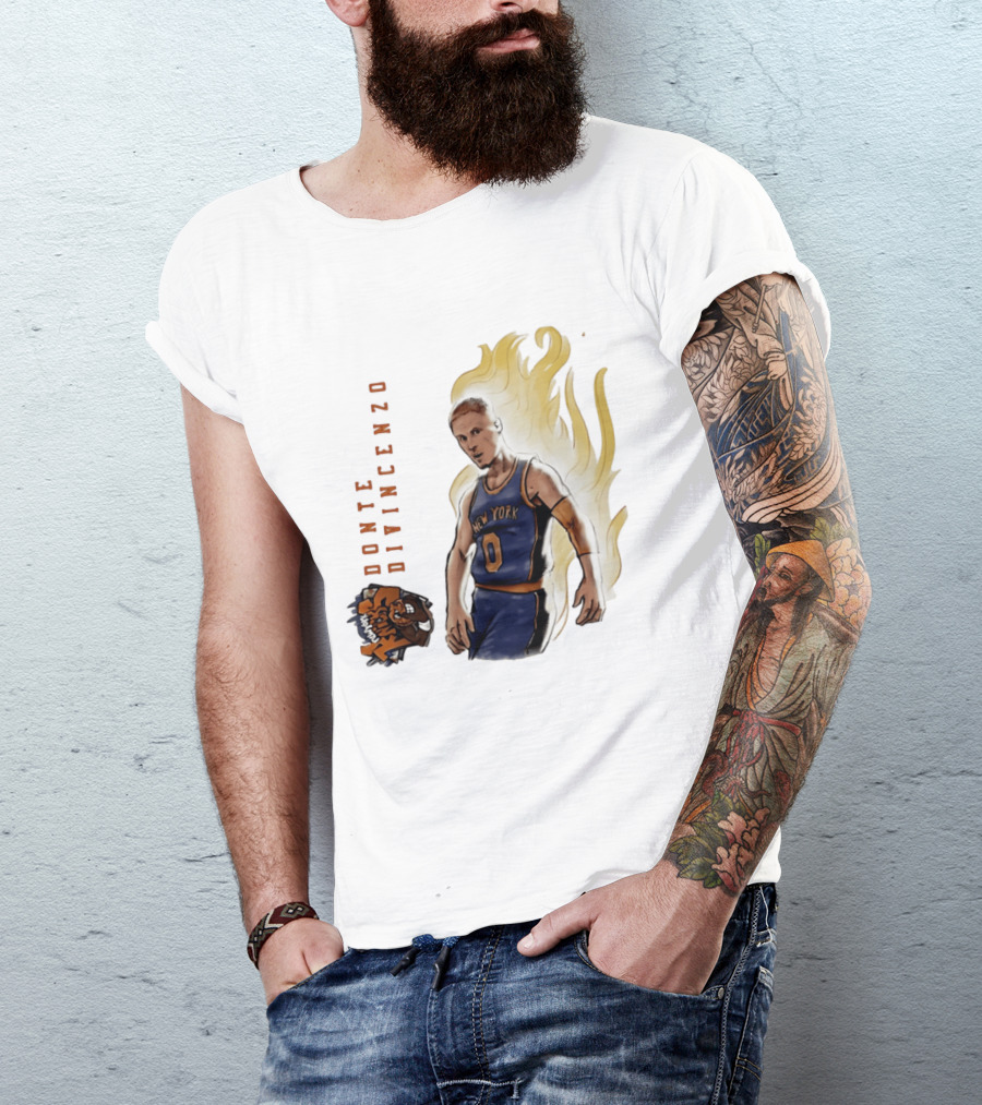 Donte DiVincenzo New York Knicks Flaming Basketball Inferno T-Shirt
