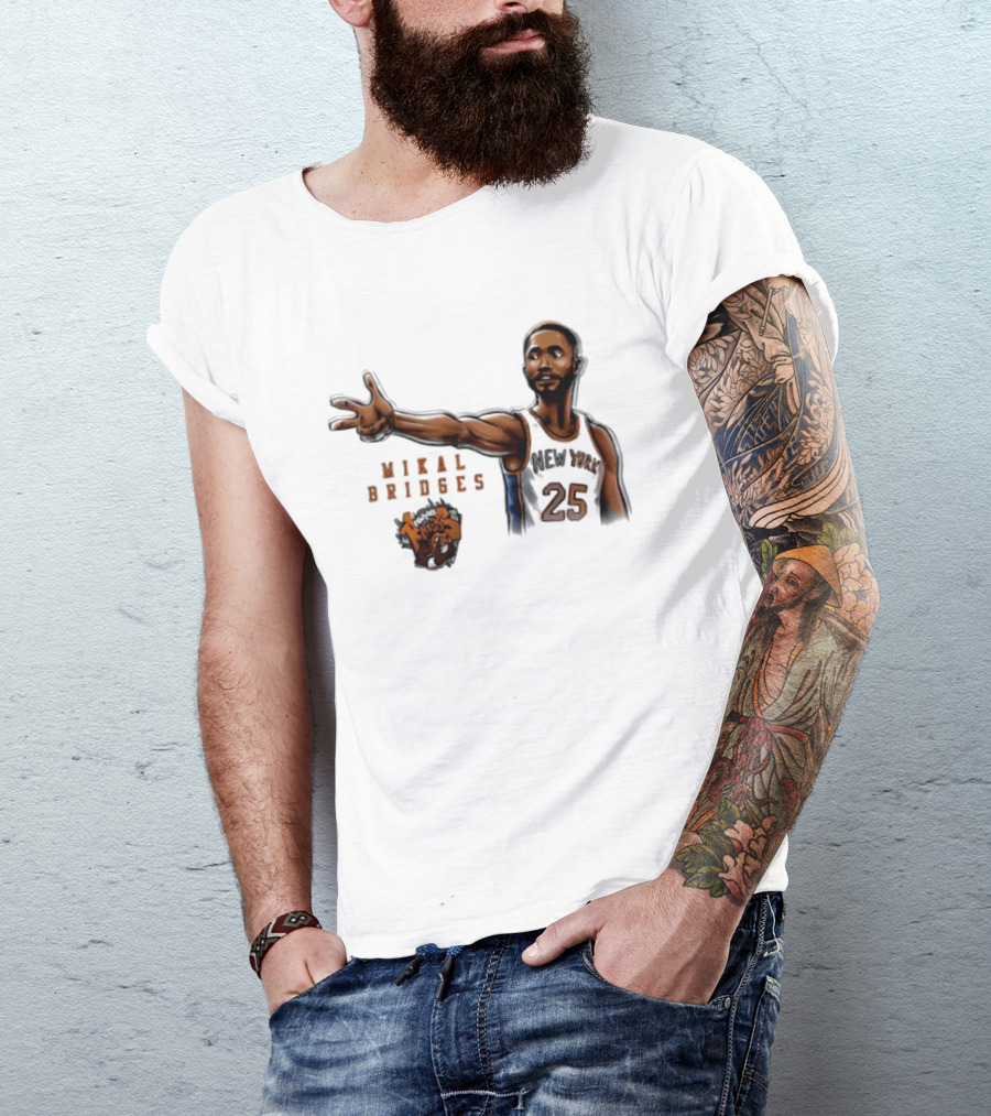 Mikal Bridges New York Knicks 25 Basketball Pose T-Shirt