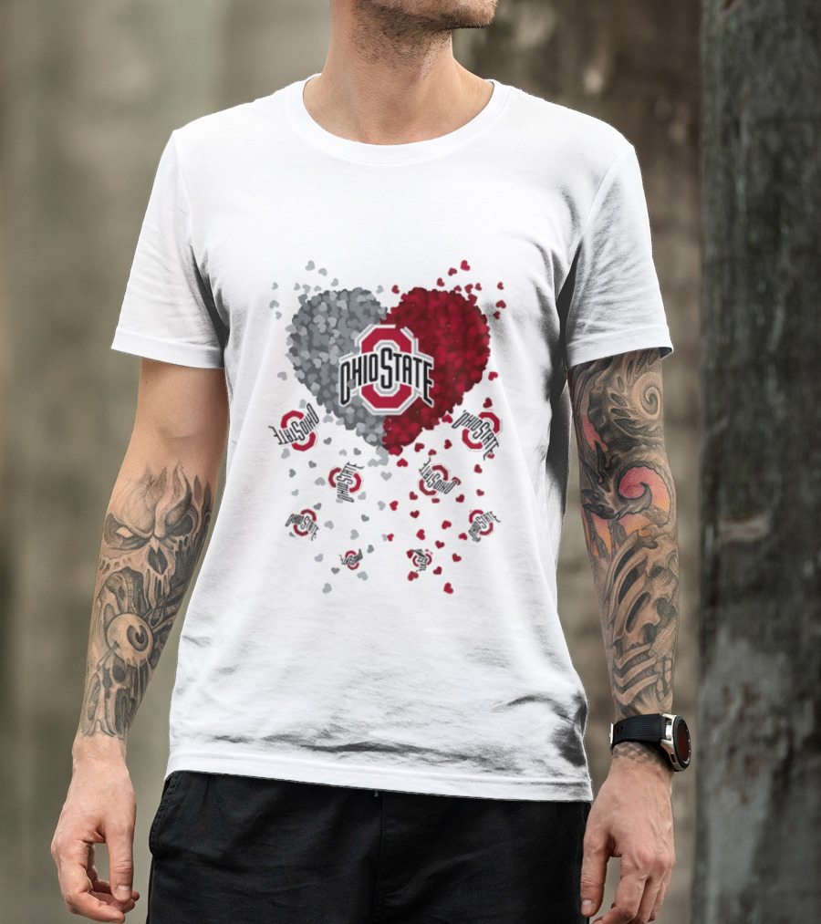 Heart Of Ohio State Buckeyes Football 2026 Red And Gray Hearts With Buckeye Logos T-Shirt