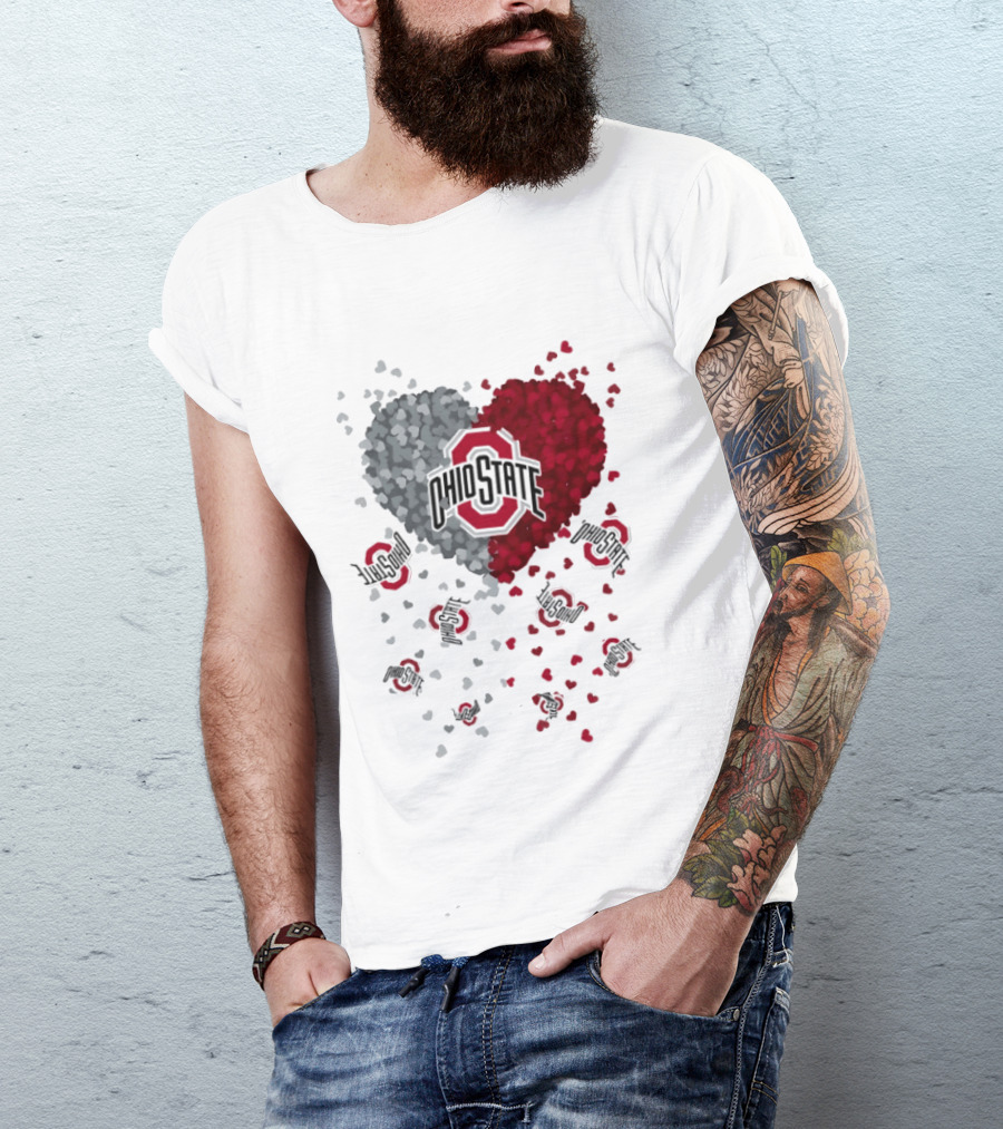 Heart Of Ohio State Buckeyes Football 2026 Red And Gray Hearts With Buckeye Logos T-Shirt