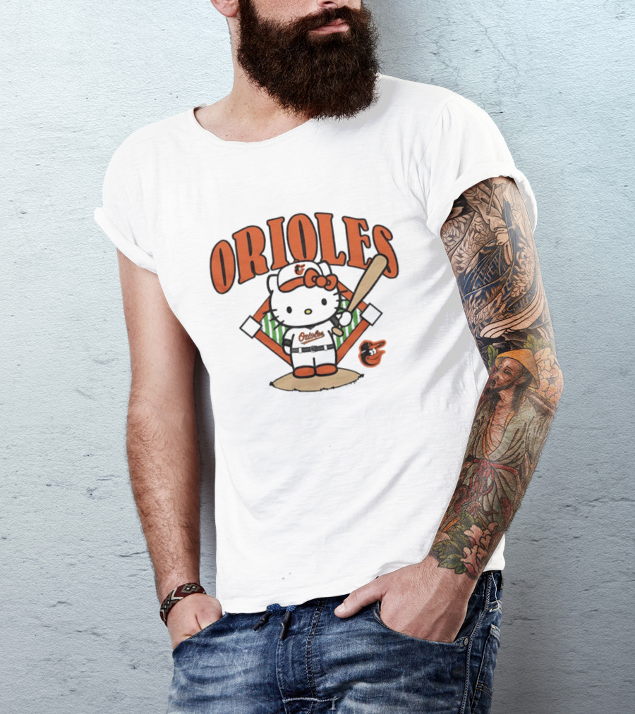 Baltimore Orioles Hello Kitty MLB Collaboration With Baseball T-Shirt