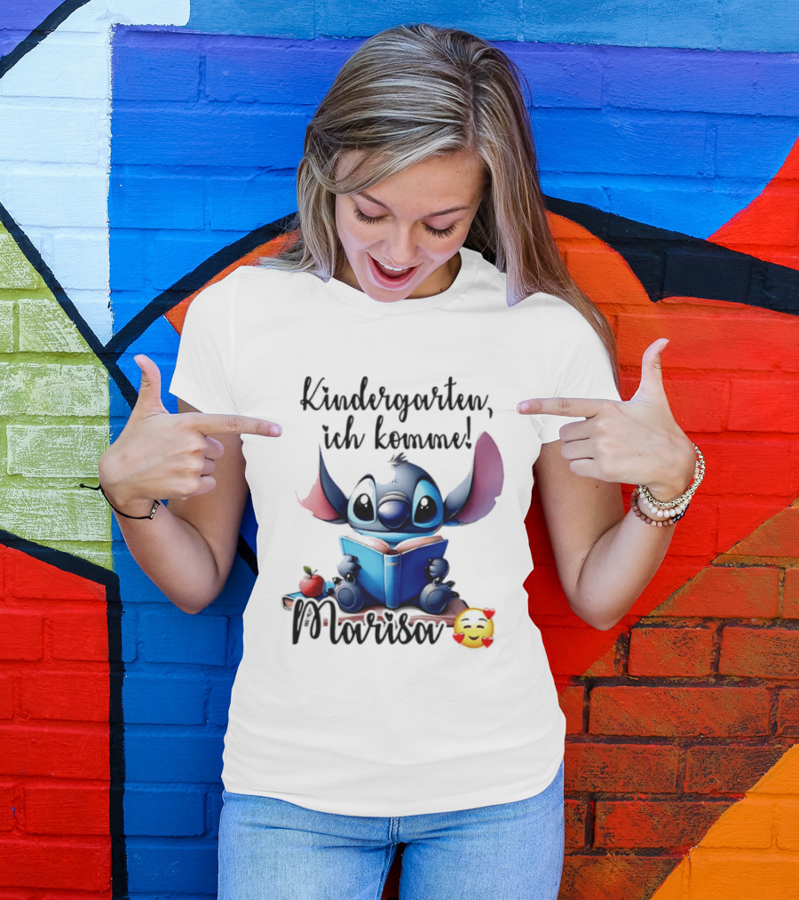 Kindergarten Ich Komme Marisa Blue Alien Book Reading T-Shirt