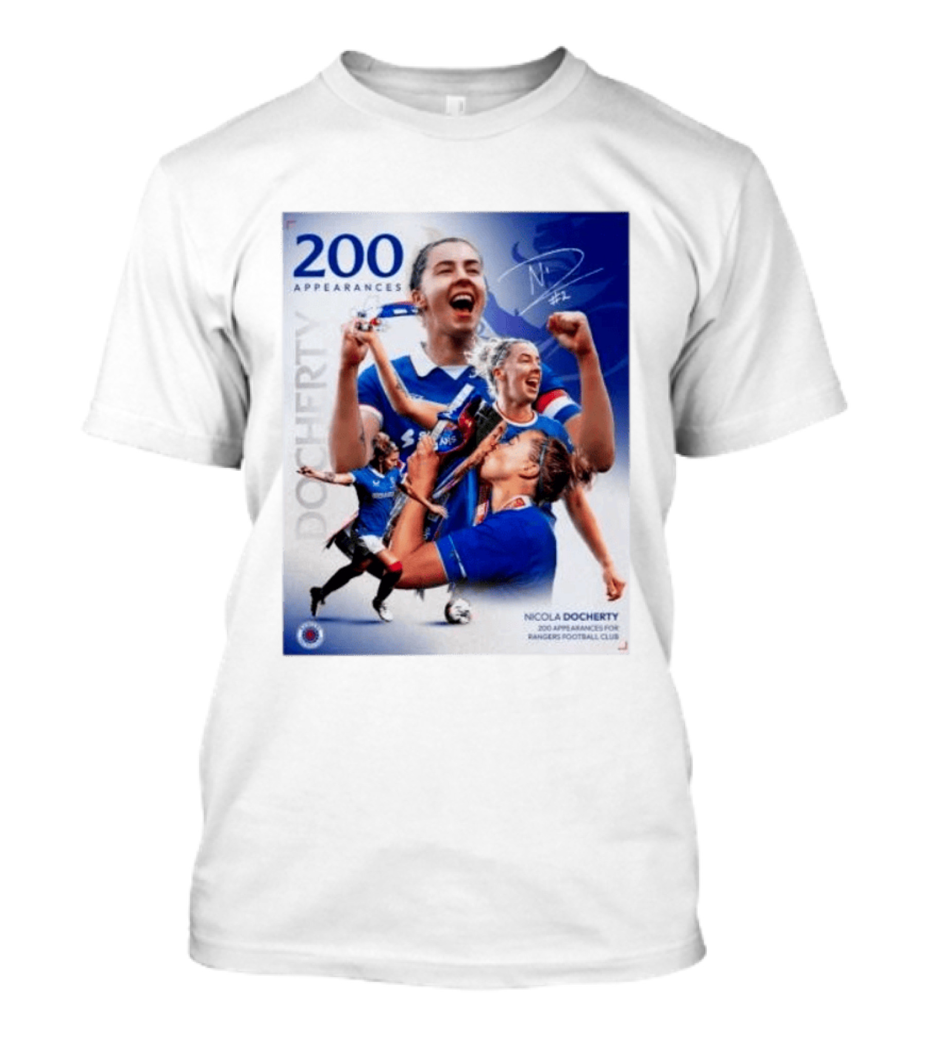 Nicola Docherty 200 Appearances Rangers Football Club Celebration T-Shirt