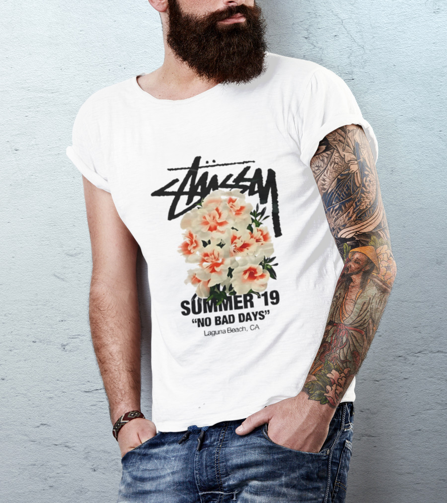 Stussy Summer 19 No Bad Days Floral Laguna Beach CA T-Shirt
