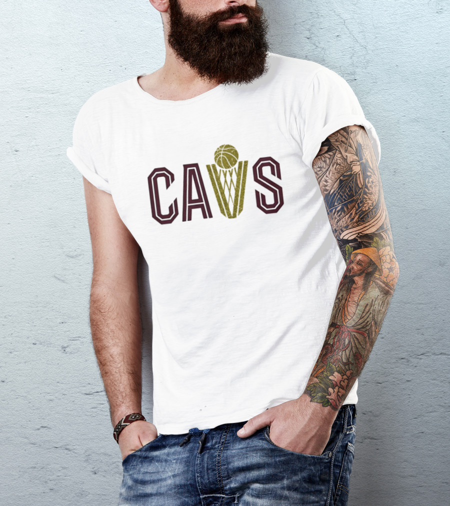 CAVS Gold Glitter Basketball Trophy Net T-Shirt