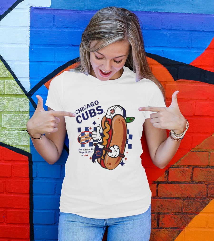 Chicago Cubs World Famous 1060 Addison St Hot Dog Wrigley Field Baseball Fan T-Shirt