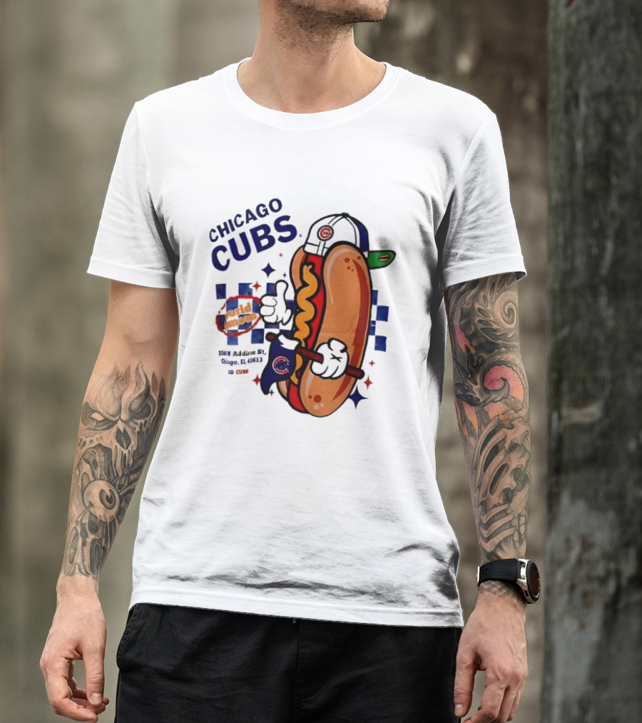 Chicago Cubs World Famous 1060 Addison St Hot Dog Wrigley Field Baseball Fan T-Shirt