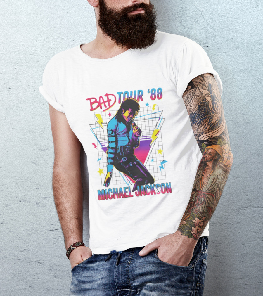 BAD Tour '88 Michael Jackson 90s Styles Retro Lightning Stars T-Shirt