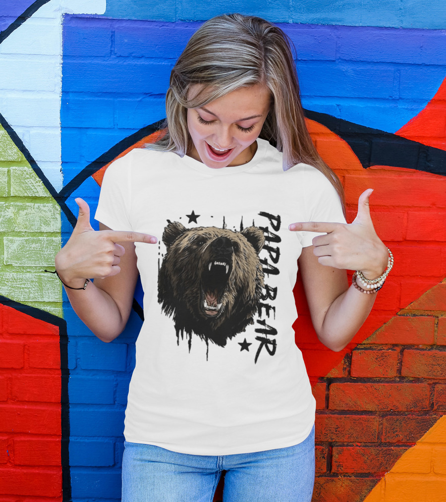 Papa Bear Distressed Flag Bold Grizzly Roar Father's Day T-Shirt