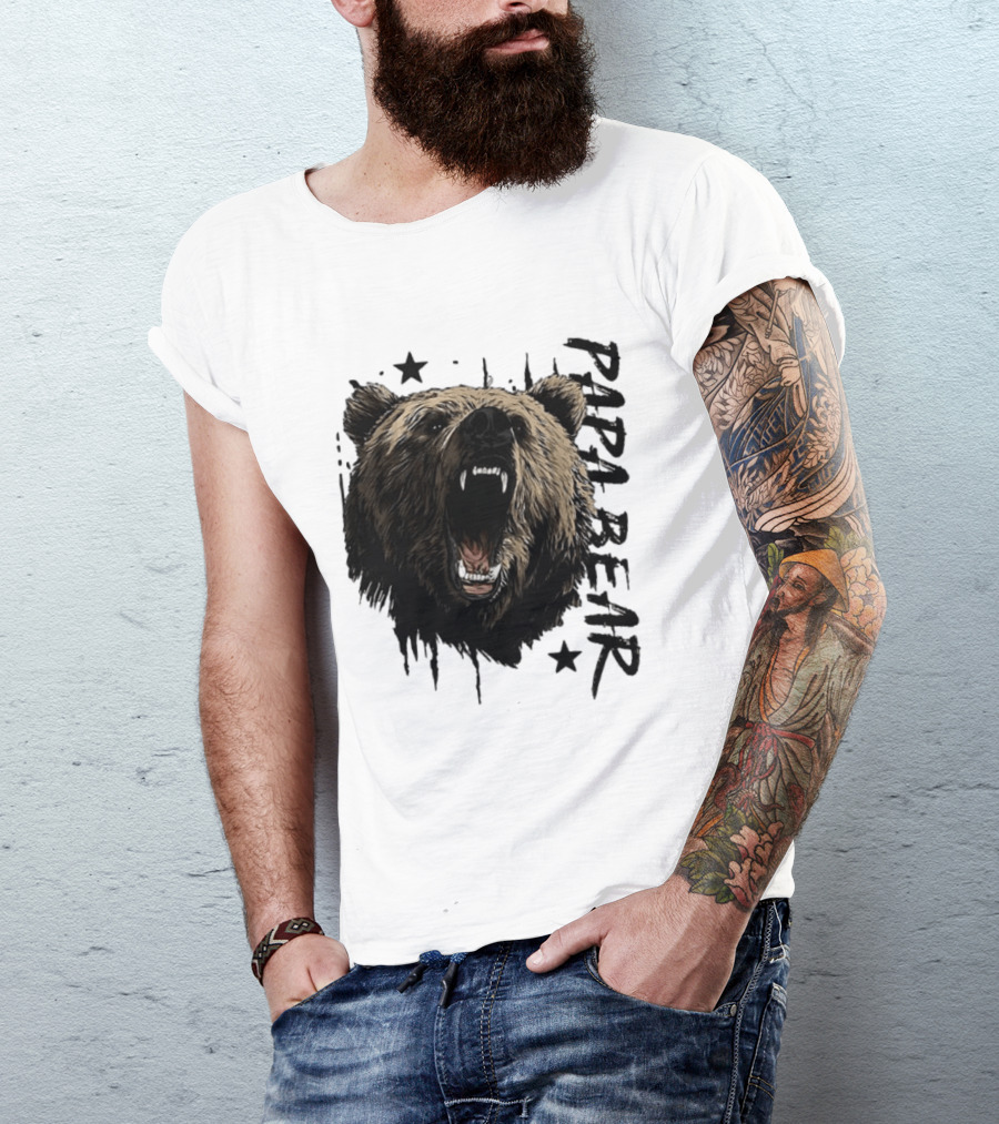 Papa Bear Distressed Flag Bold Grizzly Roar Father's Day T-Shirt