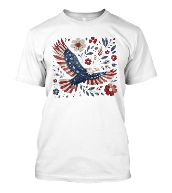 Patriotic Eagle 4th Of July USA 250th Anniversary Freedom Floral T-Shirt