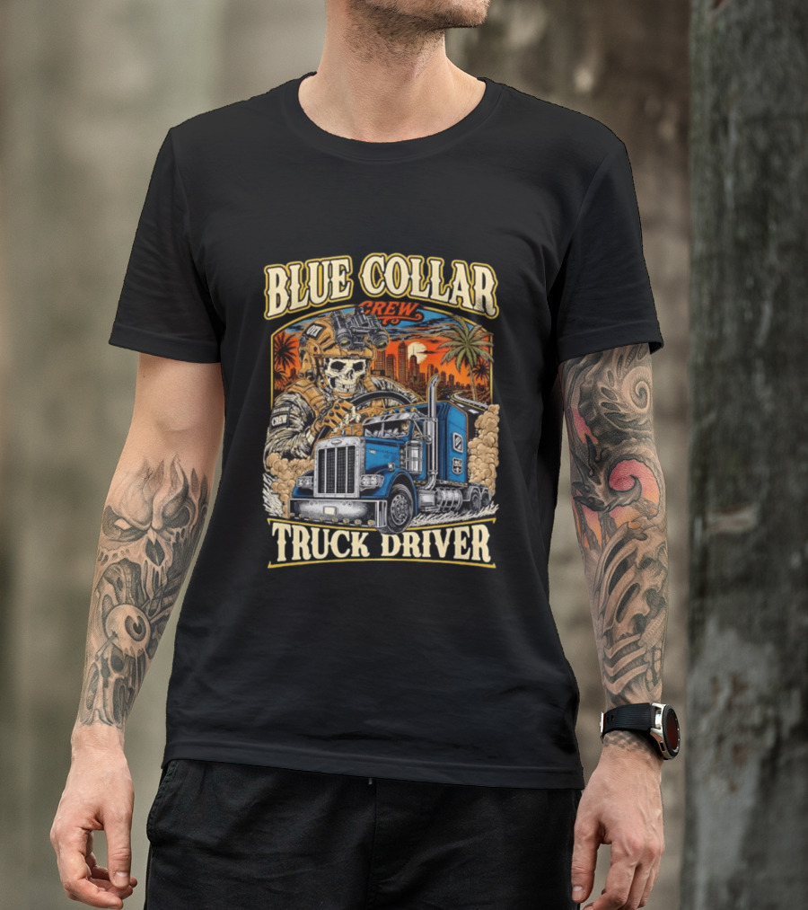 Blue Collar Crew Trucker Skeleton Soldier Truck Driver T-Shirt