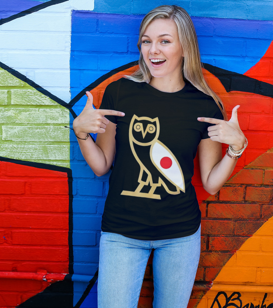 OVO Owl Japan Flag Icon Gold Outline And Red Circle Motif T-Shirt