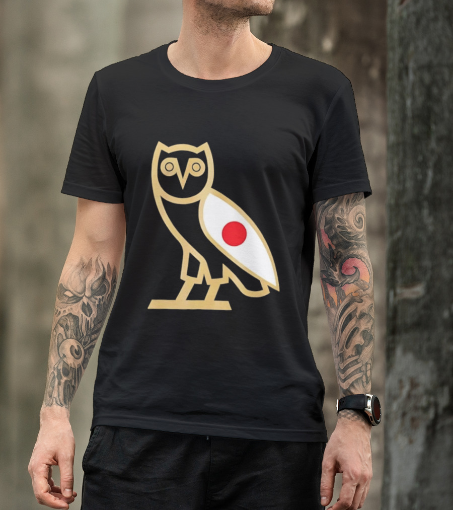 OVO Owl Japan Flag Icon Gold Outline And Red Circle Motif T-Shirt