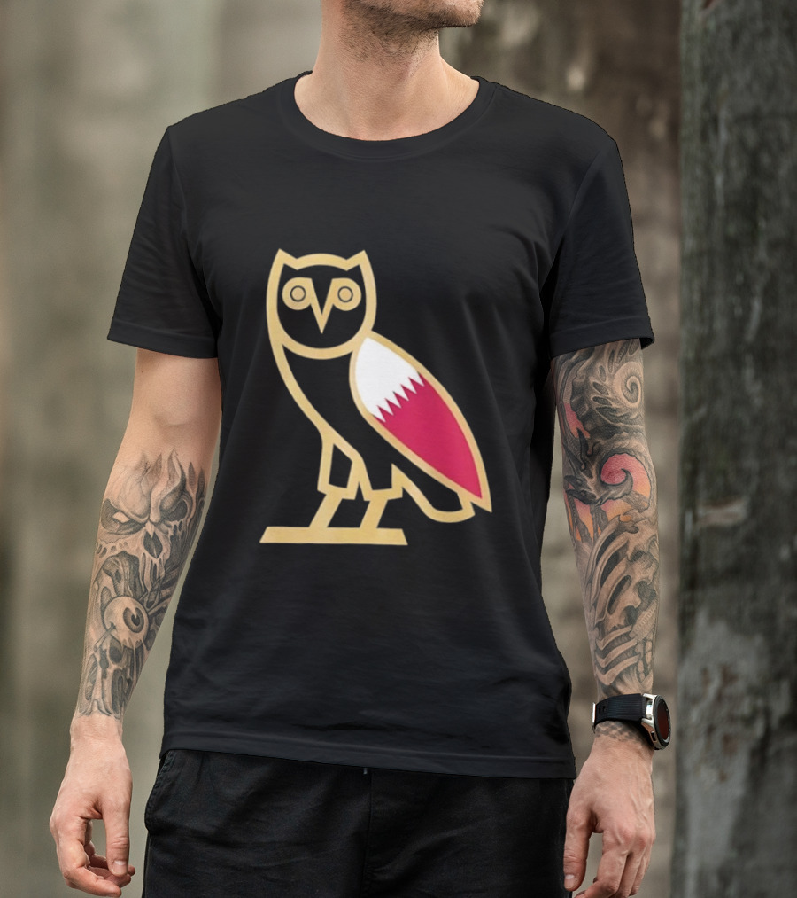 OVO Owl Gold Outline Qatar Flag Wing T-Shirt