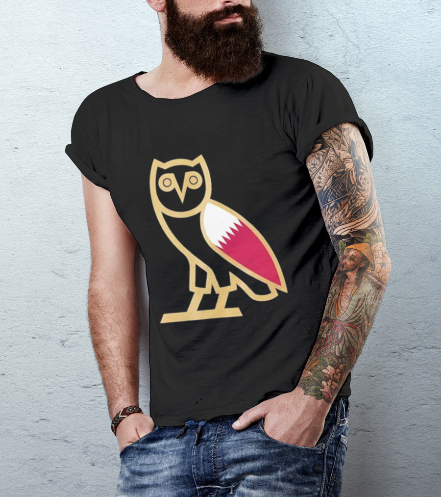 OVO Owl Gold Outline Qatar Flag Wing T-Shirt