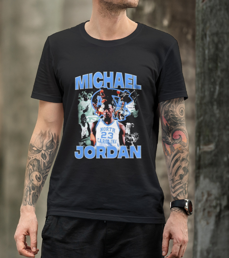 Michael Jordan 23 North Carolina Tar Heels Basketball Iconic Blue And White T-Shirt