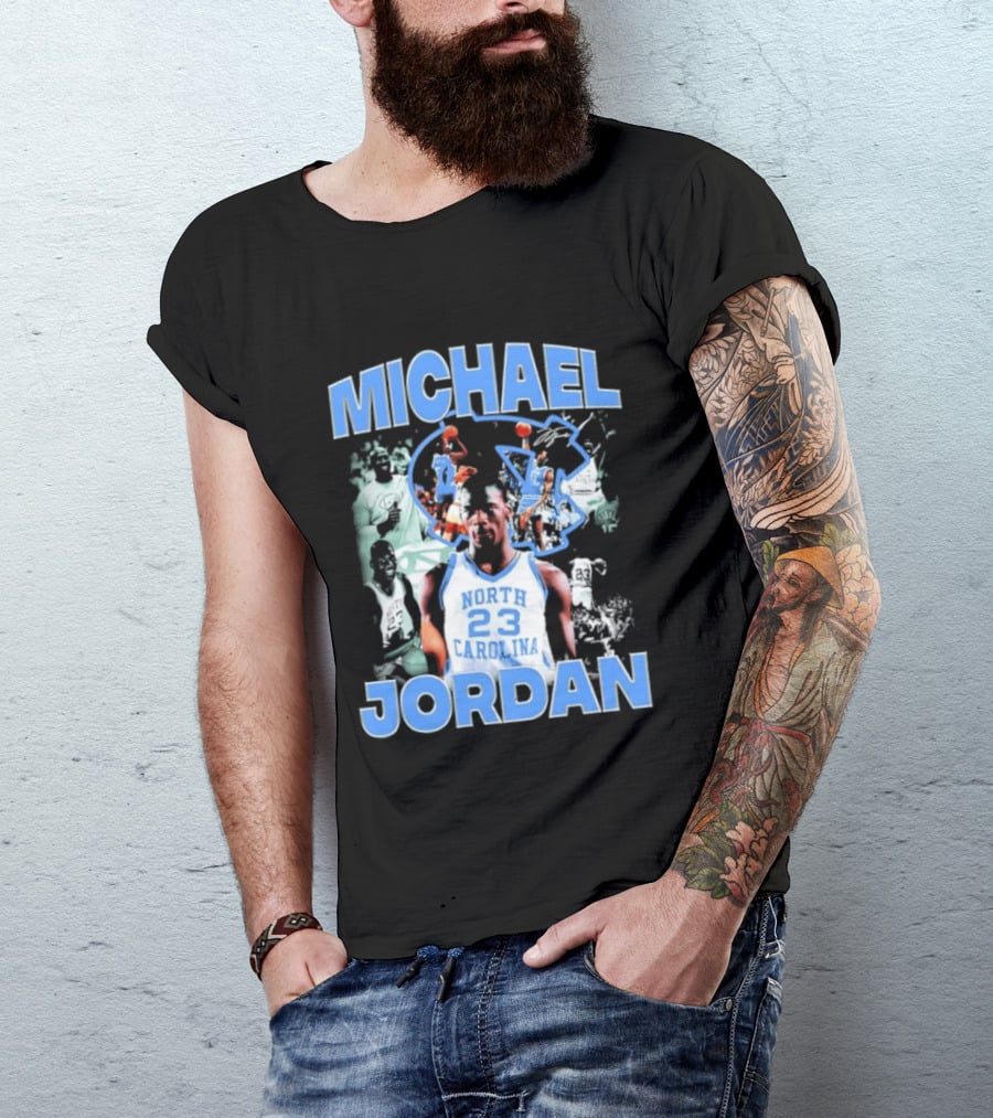 Michael Jordan 23 North Carolina Tar Heels Basketball Iconic Blue And White T-Shirt