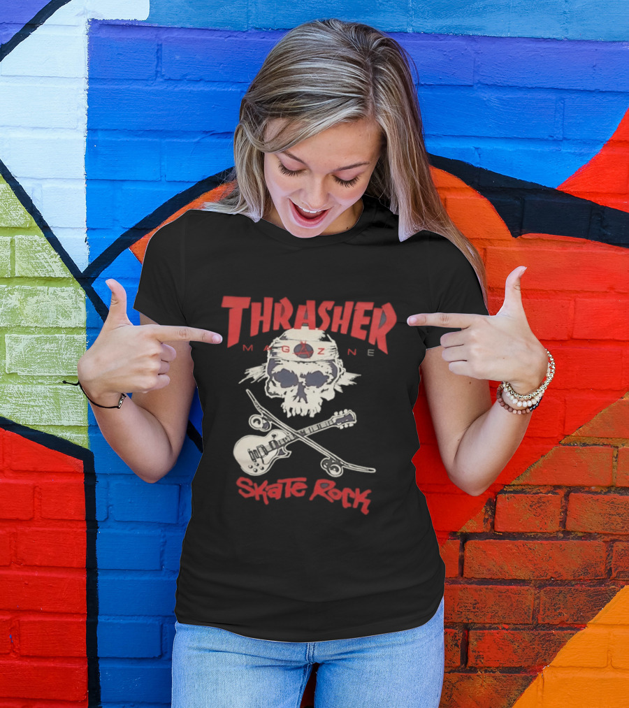 Thrasher Magazine Skate Rock Skull Guitar Crossbones T-Shirt
