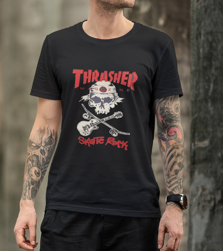 Thrasher Magazine Skate Rock Skull Guitar Crossbones T-Shirt