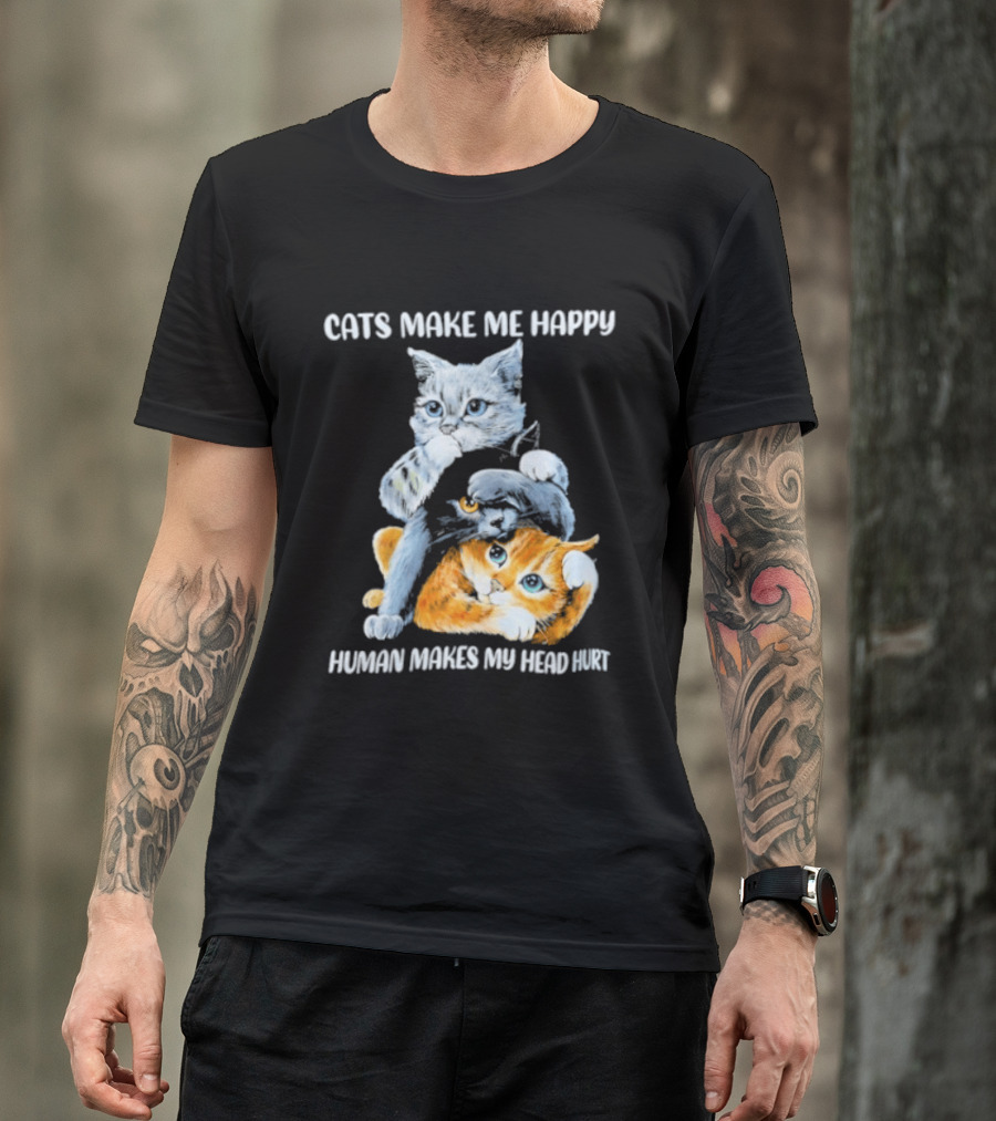 Cats Make Me Happy Human Makes My Head Hurt Cute Cat Duo T-Shirt