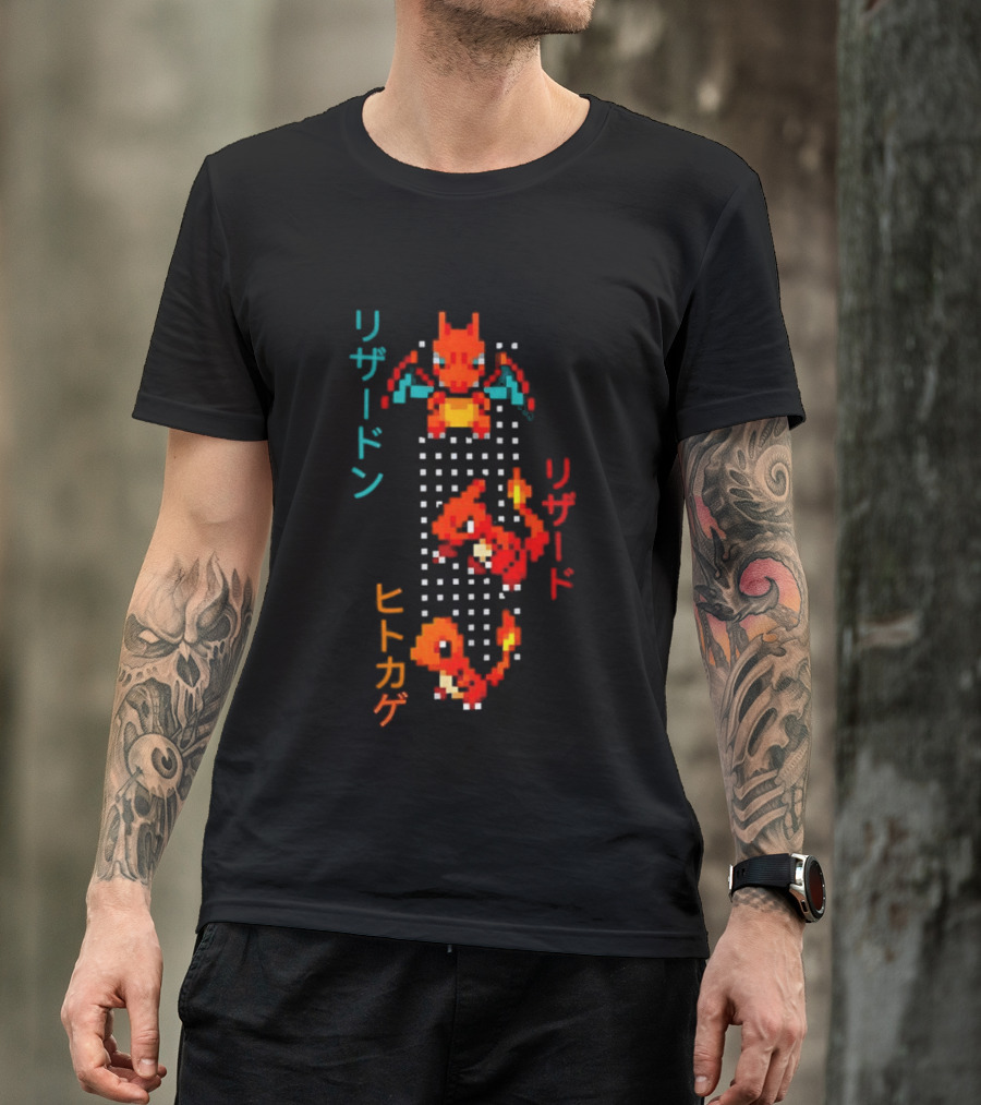 Pokémon Charizard Evolution Pixel Art With And T-Shirt
