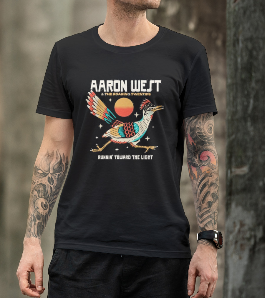 Aaron West & The Roaring Twenties Runnin' Toward The Light Colorful Bird And Orange Sun T-Shirt
